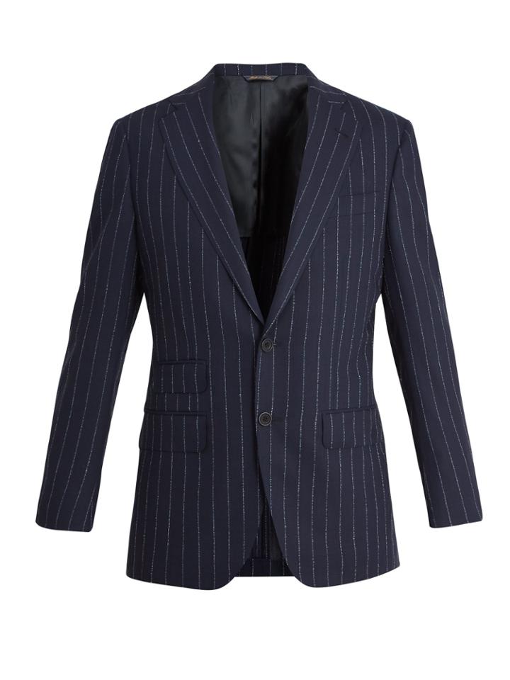Thom Sweeney Peak-lapel Stripe Tailored Blazer