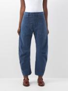 Nili Lotan - Shon High-rise Cropped Cotton-twill Trousers - Womens - Dark Blue