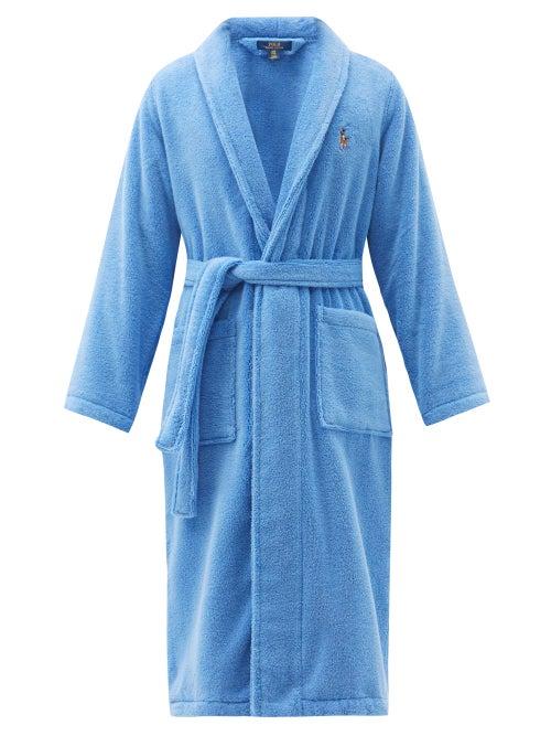 Matchesfashion.com Polo Ralph Lauren - Logo-embroidered Cotton-terry Bathrobe - Mens - Light Blue