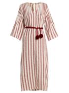 Matchesfashion.com Three Graces London - Elvira Striped Linen And Cotton Blend Dress - Womens - White Multi