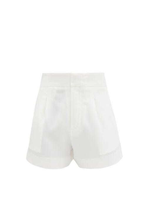 Matchesfashion.com Themis Z - Brigitte Pleated High-rise Twill Shorts - Womens - White
