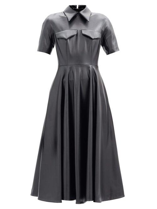 Matchesfashion.com Emilia Wickstead - Alice Point Collar Faux-leather Midi Dress - Womens - Black