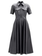 Matchesfashion.com Emilia Wickstead - Alice Point Collar Faux-leather Midi Dress - Womens - Black