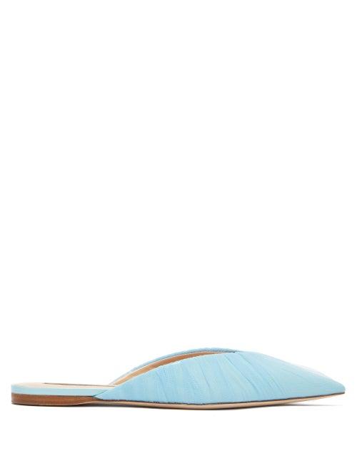 Matchesfashion.com Midnight 00 - Midnight Backless Tulle & Leather Loafers - Womens - Light Blue