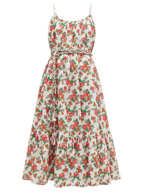 Matchesfashion.com Rhode - Lea Floral Print Cotton Voile Midi Dress - Womens - White Print