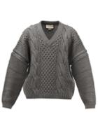Gucci - V-neck Zip-sleeve Wool Sweater - Mens - Charcoal