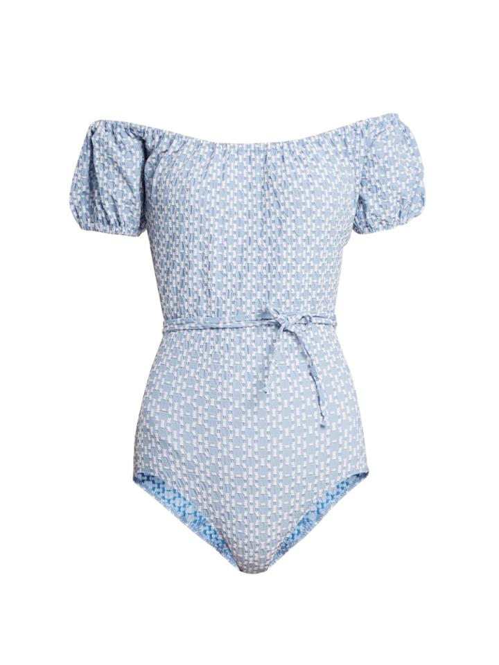 Lisa Marie Fernandez Lendra Seersucker Maillot Swimsuit
