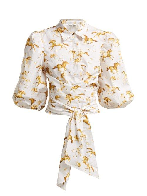 Matchesfashion.com Ganni - Weston Equestrian Print Waist Tie Blouse - Womens - White Multi