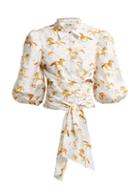 Matchesfashion.com Ganni - Weston Equestrian Print Waist Tie Blouse - Womens - White Multi