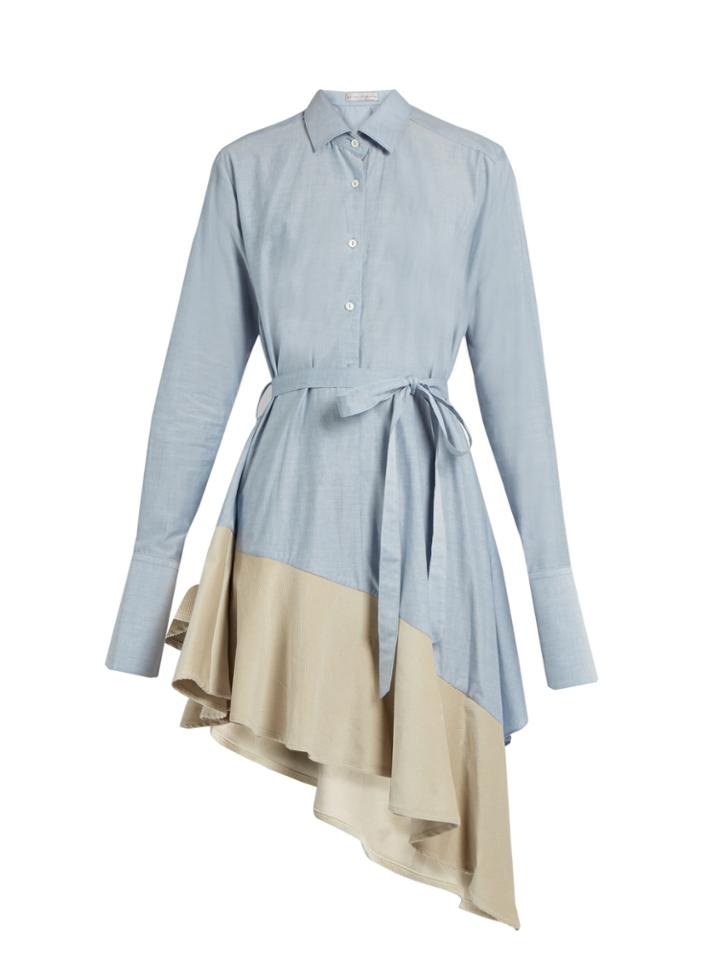 Palmer/harding Asymmetric Corduroy-hem Fluted Cotton Dress