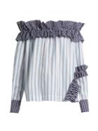 Msgm Off-the-shoulder Ruffled Cotton Top
