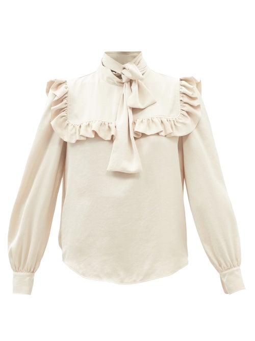 See By Chlo - Ruffled-yoke Crepe Pussybow Blouse - Womens - Cream