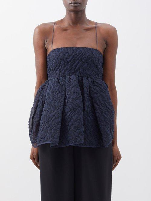 Cecilie Bahnsen - James Bow-waist Cloqu Top - Womens - Navy