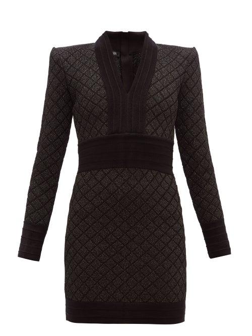 Matchesfashion.com Balmain - Metallic Jacquard Knit Mini Dress - Womens - Black Silver