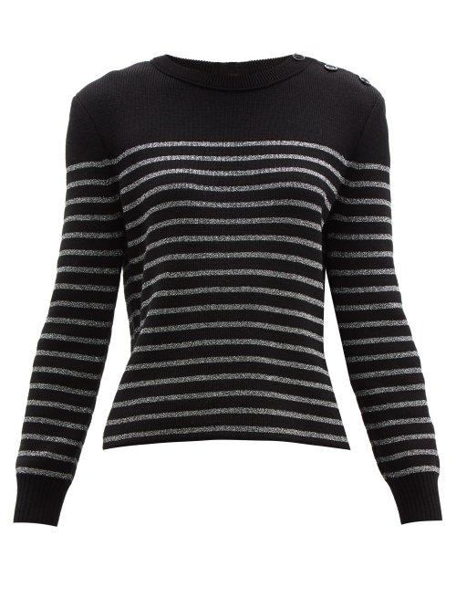 Matchesfashion.com Saint Laurent - Metallic Stripe Cotton Blend Sweater - Womens - Black Silver