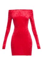 Matchesfashion.com Balenciaga - Off-the-shoulder Velvet Mini Skort Dress - Womens - Red