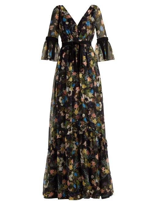 Matchesfashion.com Erdem - Petunia Mariko Meadow Print Silk Gown - Womens - Black Print