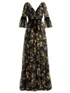 Matchesfashion.com Erdem - Petunia Mariko Meadow Print Silk Gown - Womens - Black Print