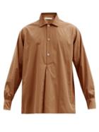 Matchesfashion.com Umit Benan B+ - Julian Half-placket Cotton-blend Poplin Shirt - Mens - Brown