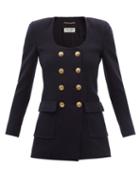 Saint Laurent - Double-breasted Wool-blend Jersey Jacket - Womens - Navy