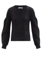Matchesfashion.com Cecilie Bahnsen - Fifi Open-back Cable-knit Sweater - Womens - Black