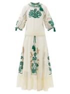 Matchesfashion.com Redvalentino - Floral-embroidered Gauze Maxi Dress - Womens - Ivory