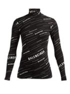 Matchesfashion.com Balenciaga - Logo Stripe High Neck Top - Womens - Black White