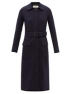 Saint Laurent - Belted Wool-blend Jersey Coat - Womens - Navy
