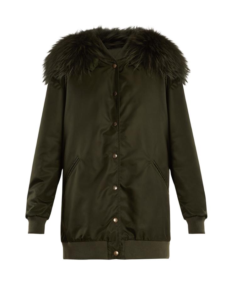 Mr & Mrs Italy Fur-trimmed Hooded Long-line Bomber Jacket