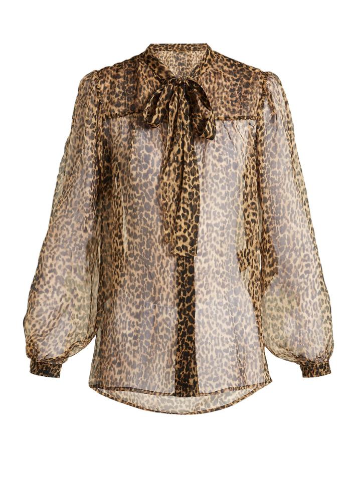 Saint Laurent Leopard-print Silk-mousseline Blouse