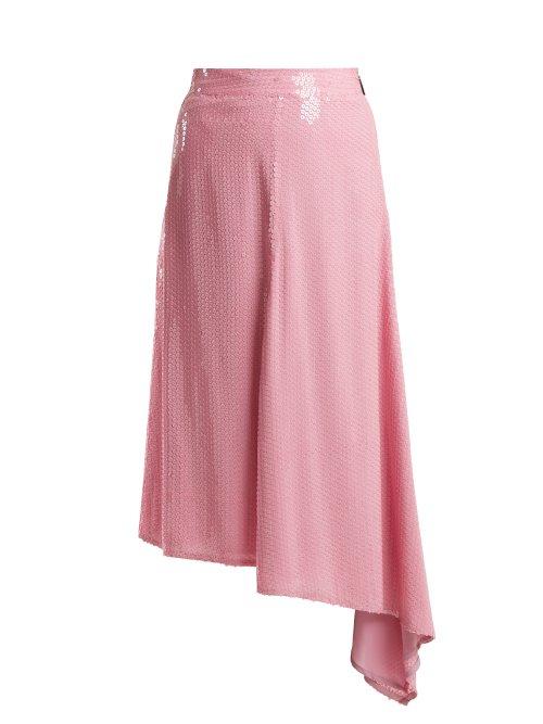 Matchesfashion.com Msgm - Sequin Embellished Asymmetric Midi Skirt - Womens - Pink