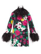 Saint Laurent - Feather-trim Floral-jacquard Cotton-faille Dress - Womens - Multi