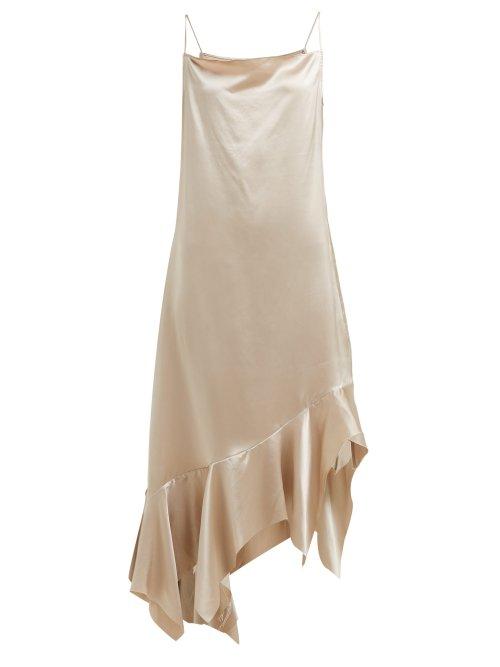 Matchesfashion.com Marques'almeida - Asymmetric Silk Charmeuse Midi Dress - Womens - Beige