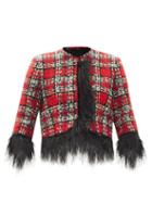 Matchesfashion.com Halpern - Cropped Feather-trimmed Tweed Suit Jacket - Womens - Red