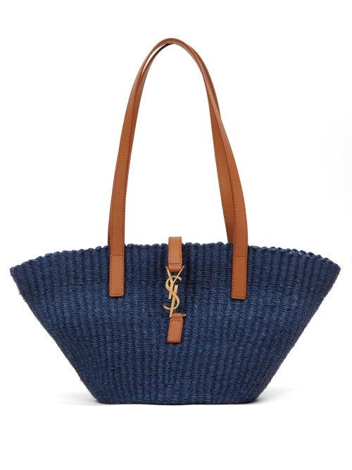 Saint Laurent - Pannier Leather-trim Tote Bag - Womens - Dark Blue