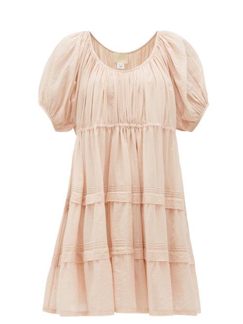 Matchesfashion.com Anaak - Jaipur Poet Pintucked Cotton-voile Mini Dress - Womens - Light Pink