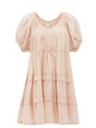 Matchesfashion.com Anaak - Jaipur Poet Pintucked Cotton-voile Mini Dress - Womens - Light Pink