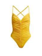 Matchesfashion.com Norma Kamali - Butterfly Mio Ruched Swimsuit - Womens - Yellow