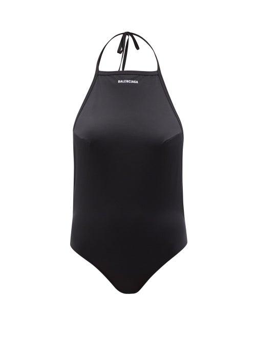 Balenciaga - Logo-print Halterneck Swimsuit - Womens - Black