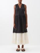 Lee Mathews - Gina Cotton-seersucker Midi Dress - Womens - Black White