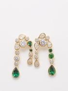 Completedworks - Cubic Zirconia & 14kt Gold-plated Drop Earrings - Womens - Green Multi