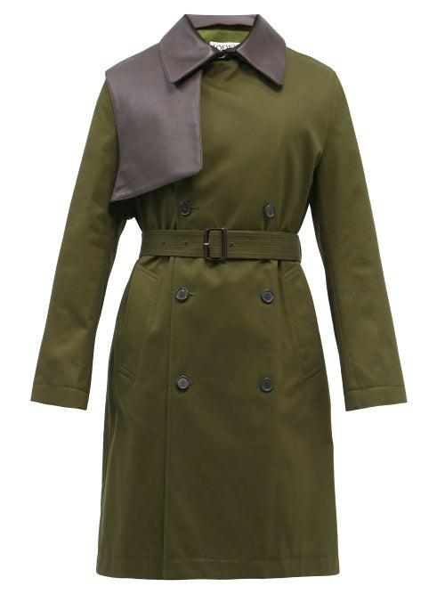 Mens Rtw Loewe - Leather-panel Cotton-twill Trench Coat - Mens - Green