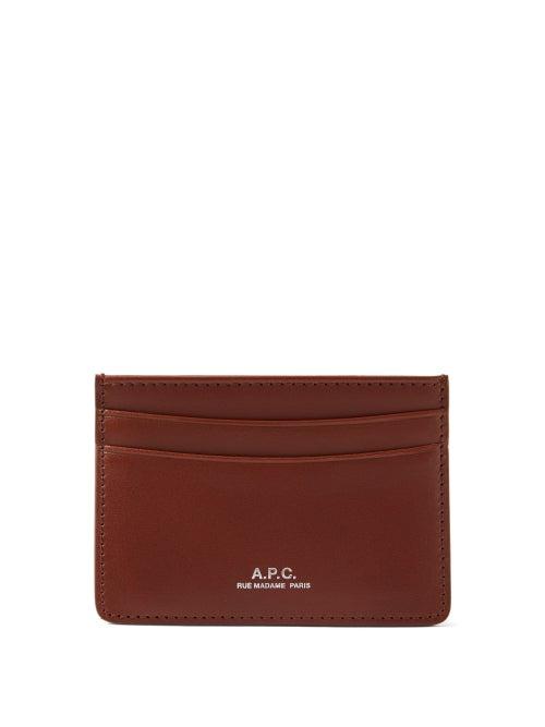 A.p.c. - Foiled-logo Leather Cardholder - Mens - Brown