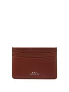 A.p.c. - Foiled-logo Leather Cardholder - Mens - Brown