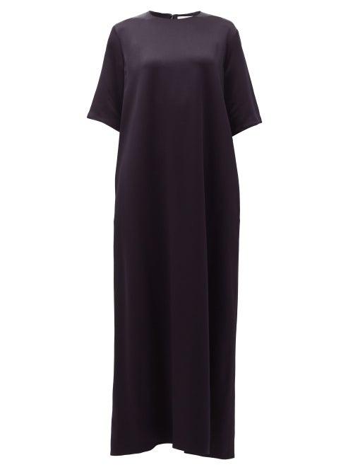 Matchesfashion.com Raey - Crew-neck Satin-back Crepe Maxi Dress - Womens - Navy