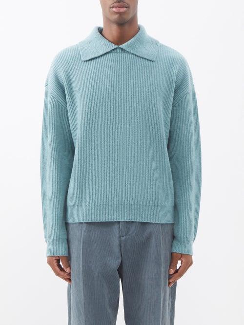 Le17septembre Homme - Oversized-collar Cable-knit Wool-blend Sweater - Mens - Light Blue