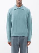 Le17septembre Homme - Oversized-collar Cable-knit Wool-blend Sweater - Mens - Light Blue