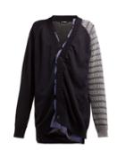 Matchesfashion.com Raf Simons - Contrast Sleeve Ruffle Cotton Blend Cardigan - Womens - Navy Multi