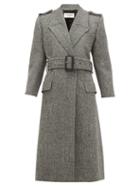 Matchesfashion.com Saint Laurent - Notched Lapels Virgin Wool Herringbone Coat - Womens - Grey White