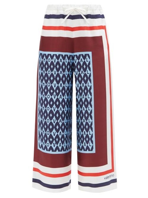 Valentino - Archival Scarf-print Silk-twill Cropped Trousers - Womens - Blue Multi